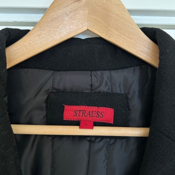 Strauss Men’s Insulated Wool Blend Black Winter Pea Coat Jacket - Picture 3 of 10